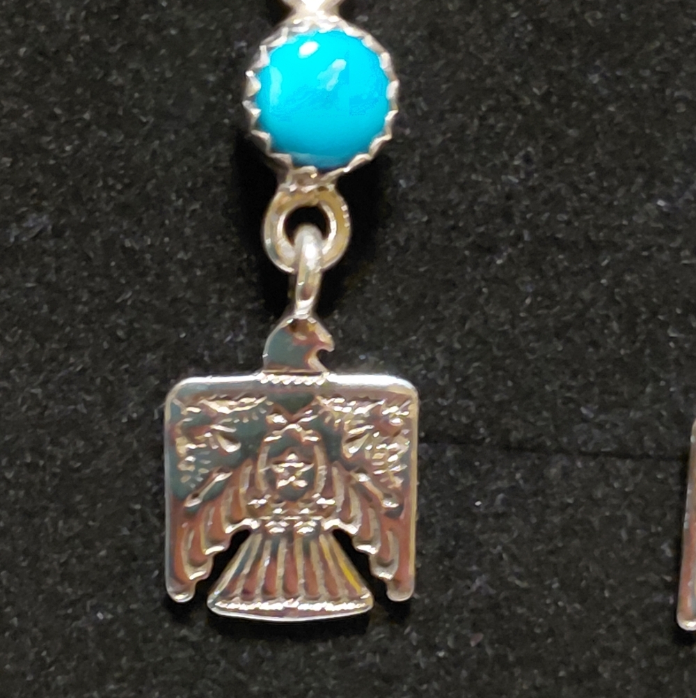 Silver and Turquoise Eagle Dangle Earrings - Picture 5 of 8